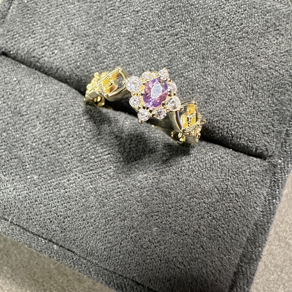 Adjustable 14K Gold Plated Amethyst Ring